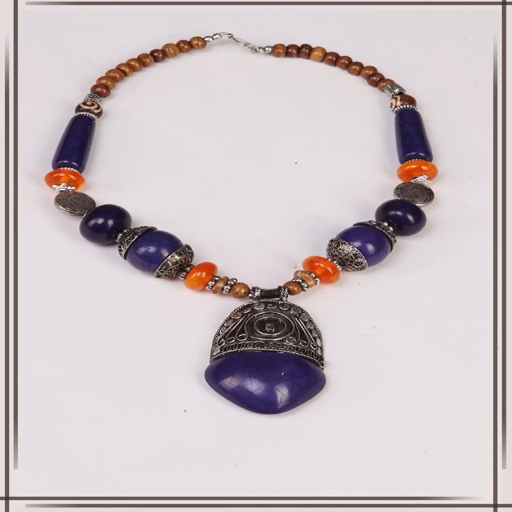 Pazaar Amethyst Violet & Gray Metal Festival Necklace - Image 2