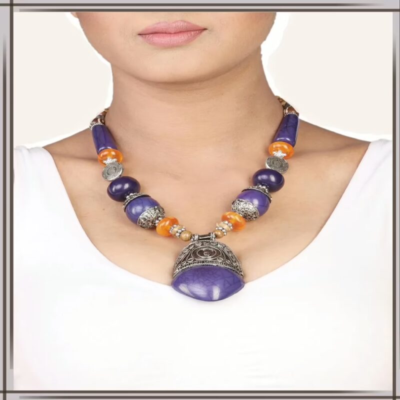 Pazaar Amethyst Violet & Gray Metal Festival Necklace