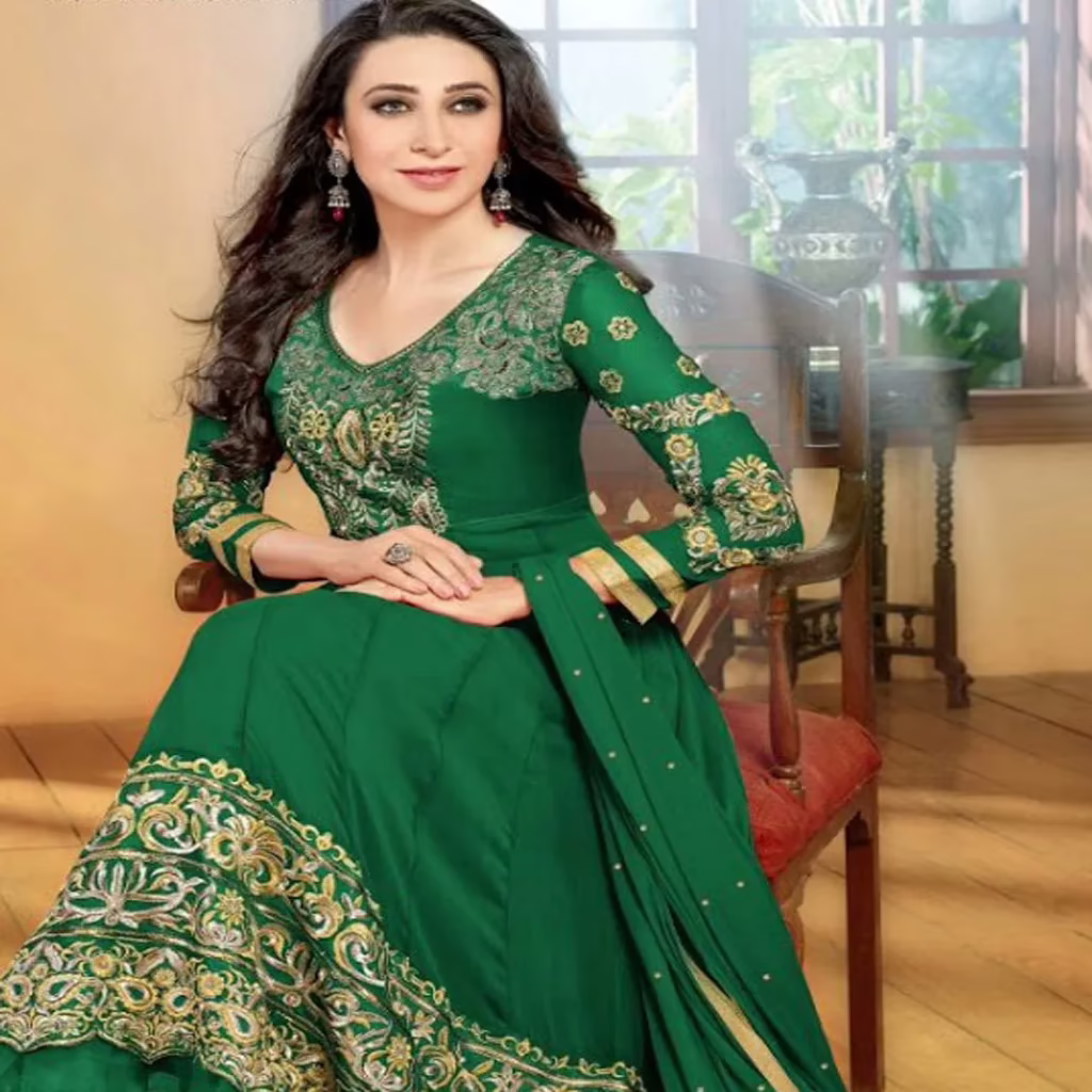 F3 Fashion Dark Green & Light brown Shaded Embroidered Long Anarkali Suit - Image 2