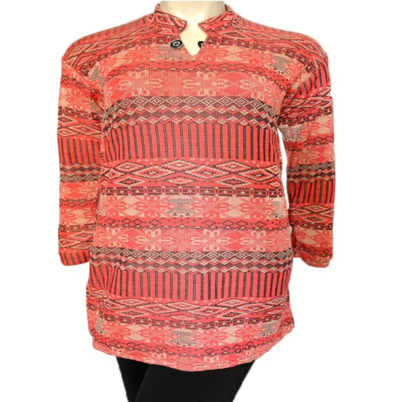 Elegant Orange Printed Buttoned Woolen Kurti