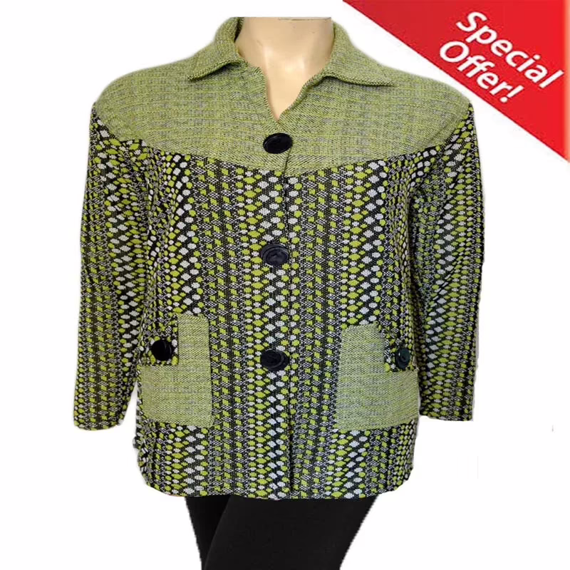 Latest Green Vertical Print Collared Front Buttoned Woolen Coat With Warm Legging Special Offer