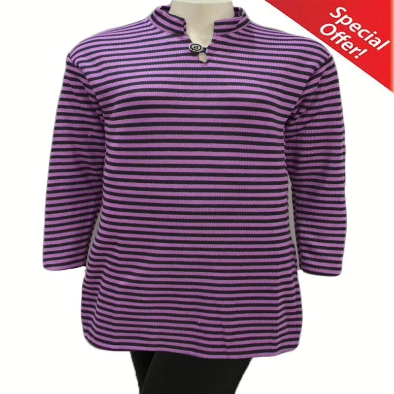 Purple Nehru Collar Black Stripes placket Woolen Kurti with Warm Legging Special Offer