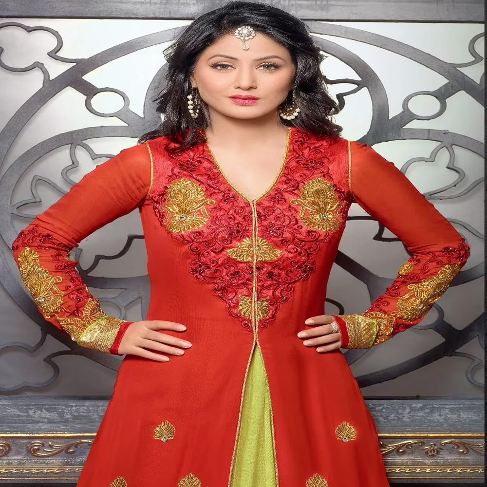 F3 Fashion Kesari Georgette Light Green Net Shaded Embroidered Long Anarkali Suit - Image 2