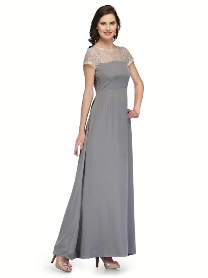 Raas Prêt Classy Grey Crepe Maxi Dress