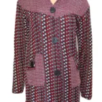 Trendy Maroon Vertical Print Collared Front Buttoned Woolen Coat