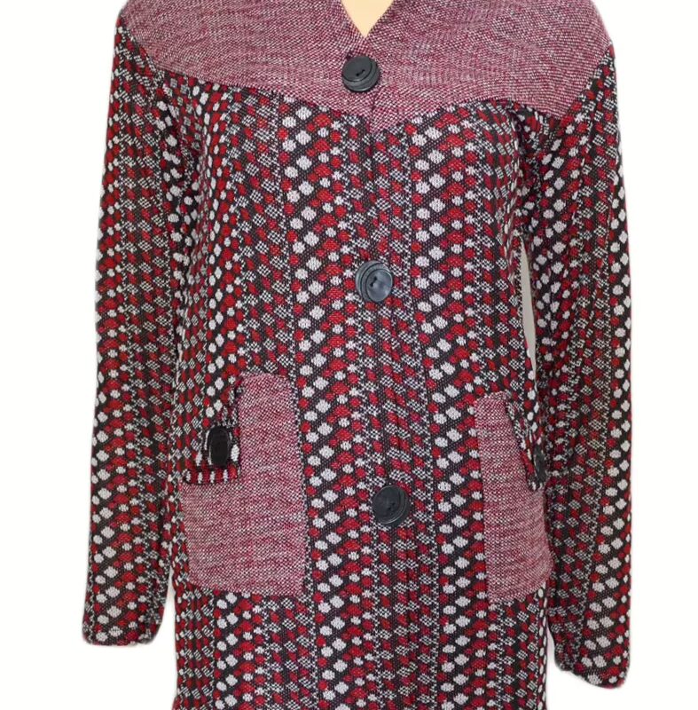 Trendy Maroon Vertical Print Collared Front Buttoned Woolen Coat