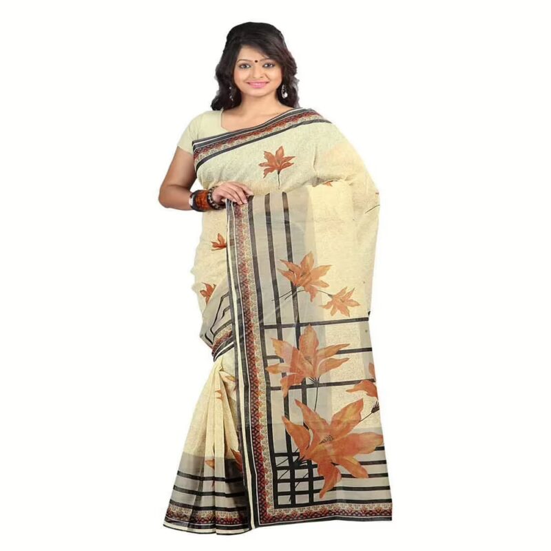 Lookslady Printed Beige & Brown Cotton Saree