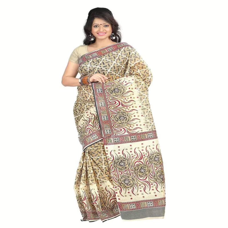 Lookslady Printed Beige & Maroon Cotton Saree