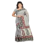 Lookslady Printed Grey & Maroon Cotton Saree