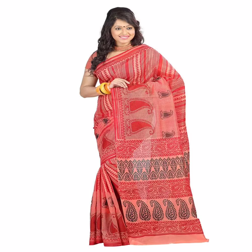 Lookslady Printed Pink & Maroon Cotton Saree