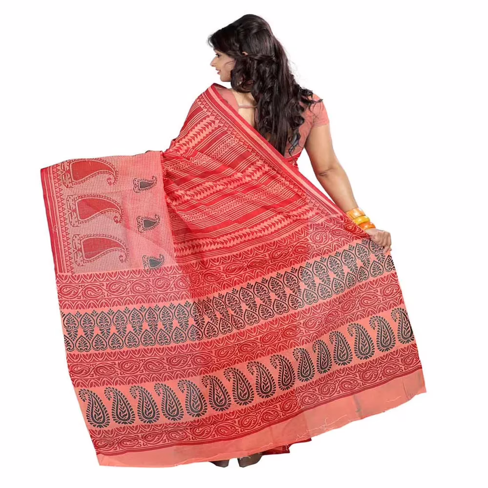 Lookslady Printed Pink & Maroon Cotton Saree - Image 4