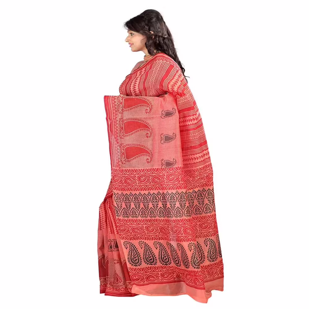 Lookslady Printed Pink & Maroon Cotton Saree - Image 2