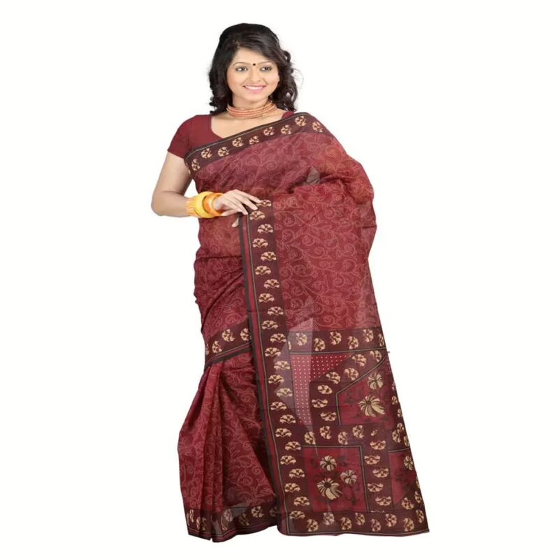 Lookslady Printed Maroon & Beige Cotton Saree