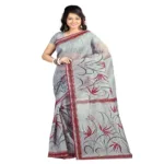 Lookslady Printed Grey & Maroon Cotton Saree