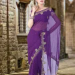 Pazaar Persian-Indigo Violet Embroidered Party Saree With Zari Thread