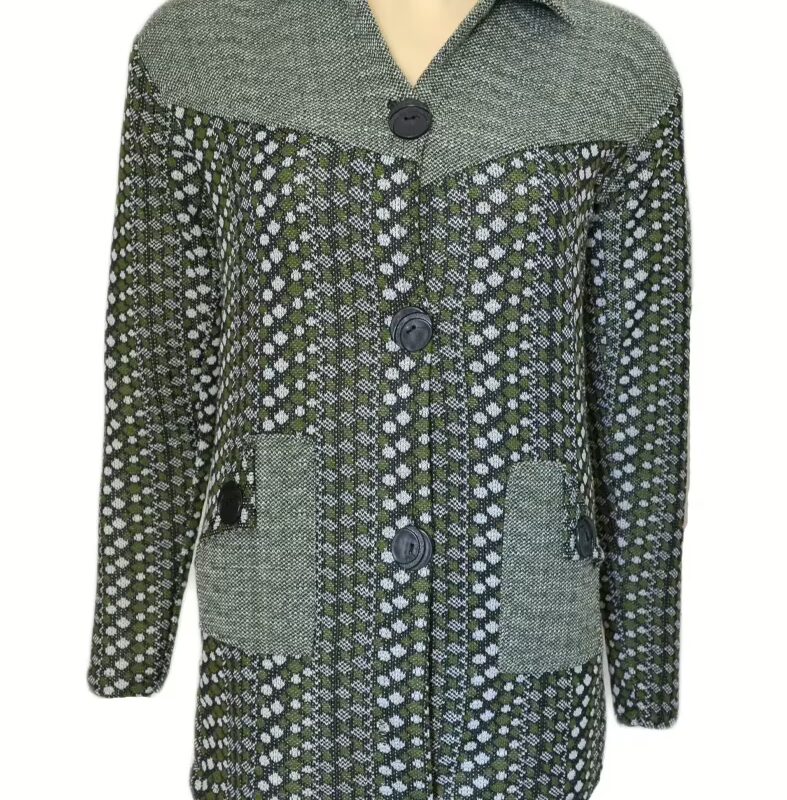 Stylish Grey Vertical Print Collared Front Buttoned Woolen Coat