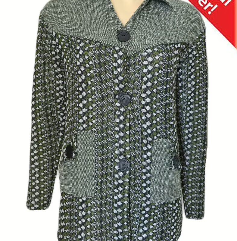 Stylish Grey Vertical Print Collared Front Buttoned Woolen Coat With Warm Legging Special Offer