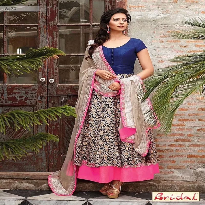 F3 Fashion Light Blue & Pink Anarkali Suit - Image 2