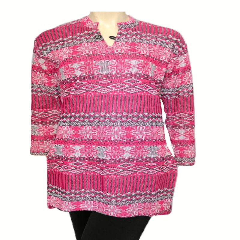 Trendy Pink Nehru Collar Buttoned Woolen Kurti