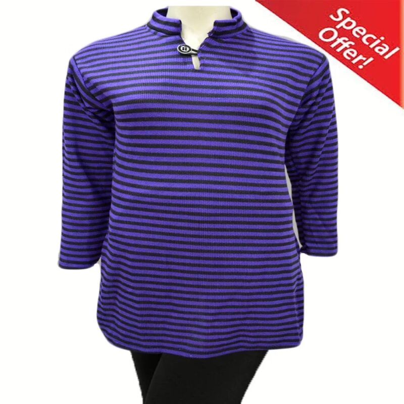 Dark Purple Nehru Collar Black Stripes placket Woolen Kurti with Warm Legging Special Offer