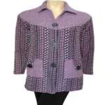 Light Purple Vertical Print Collared Front Buttoned Woolen Coat