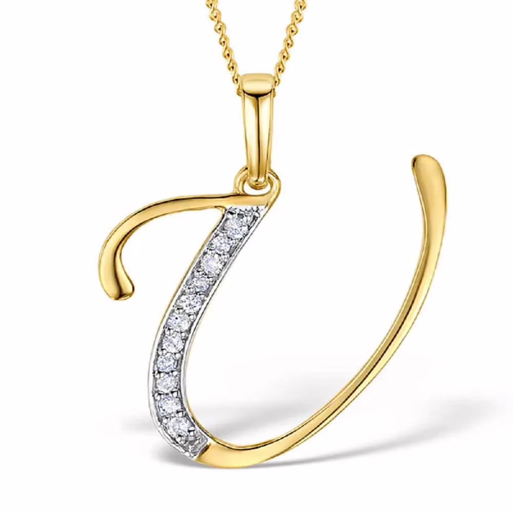 Akruti Creations Sterling Silver Gold Plated Alphabet 'U' Pendant