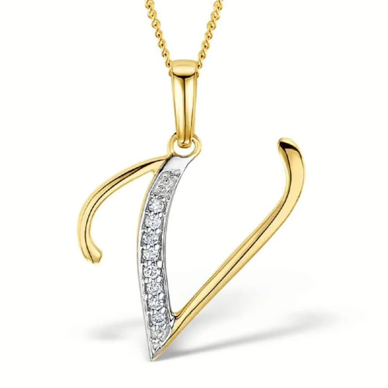 Akruti Creations Sterling Silver Gold Plated Alphabet 'V' Pendant