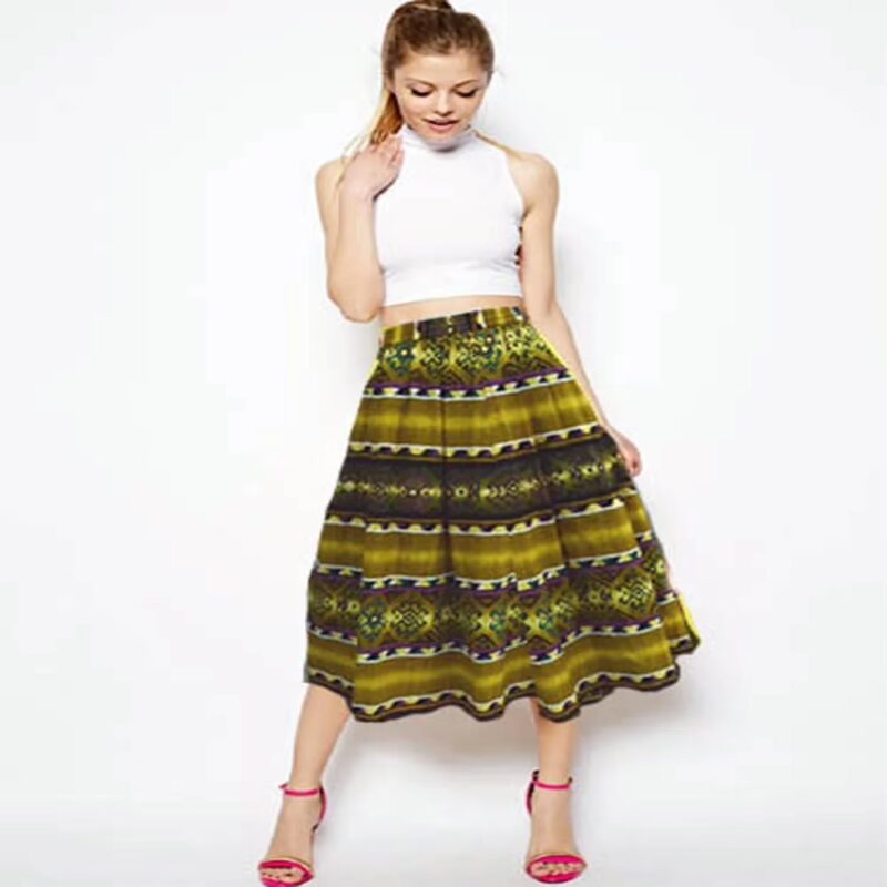 Anthea Crawford Multi-Color Printed Knee Length Cotton Skirt