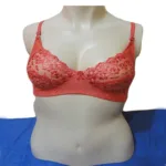 Assorted Flower Thread Embroidered Cups Coral Adjustable Straps Bra
