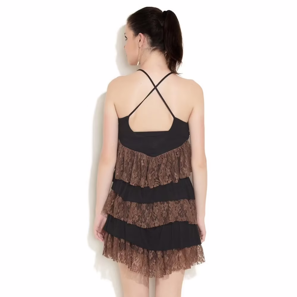 Remanika Black & Brown Sequin Floral Lace Dress - Image 2