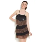 Remanika Black & Brown Sequin Floral Lace Dress