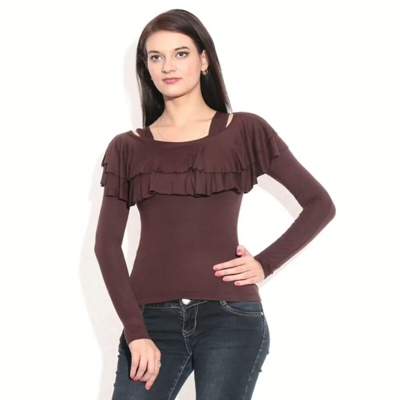 Remanika Brown Full Sleeves Frilly Top