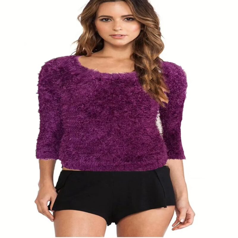 Bango Hot Purple Women Yarn V Neck Sweater