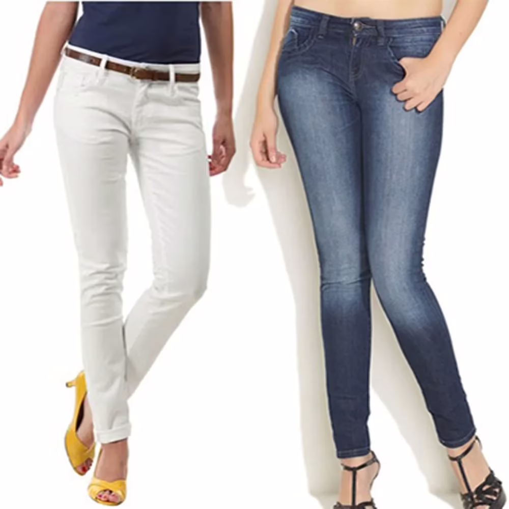 Benetton Special Offer Skinny Blue Denim Jeans Combo Regular White Trouser - Image 2