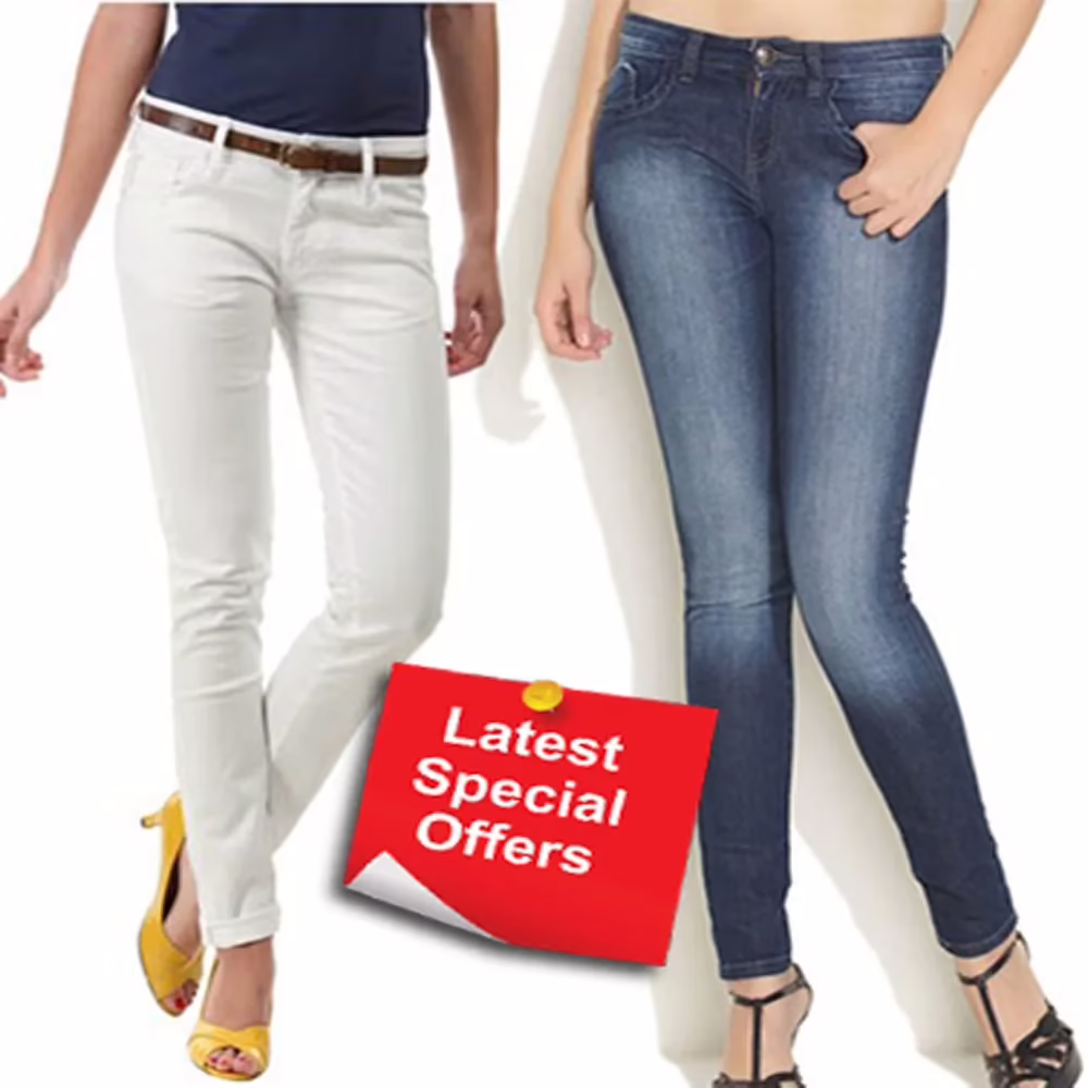 Benetton Special Offer Skinny Blue Denim Jeans Combo Regular White Trouser