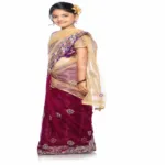 Bhartiya Paridhan -Net Pre Stitched Embroidered Laced Maroon Cream Saree(2-11 Years)