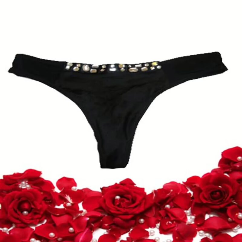 Black Crystal Elastic Tanga Thong
