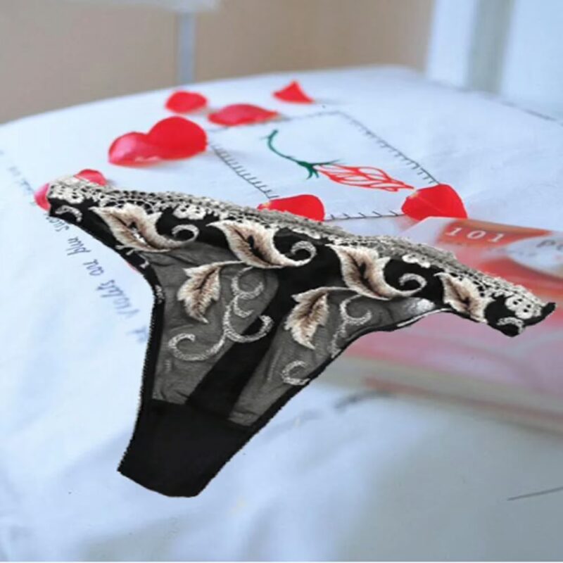 Black Fine Net Thread Work Tanga Thong