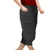 Black Front Patch Button Design Elastic Bottom Capri - Image 3