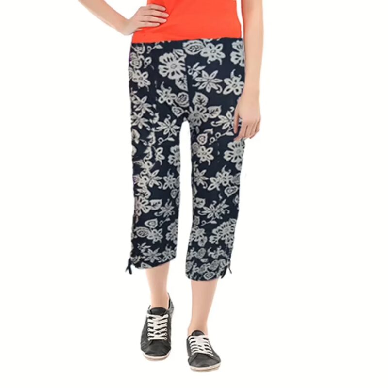 Black Knee Length Flower printed Design Capri