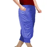 Blue Front Patch Button Design Elastic Bottom Capri