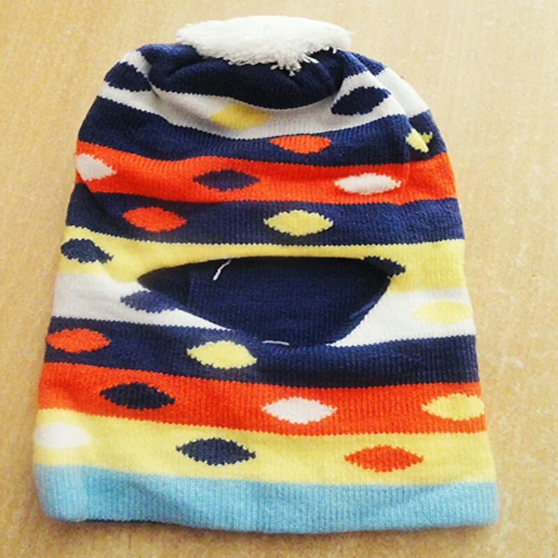 Blue Orange White Yellow Sky Blue Ribbed Woolen Monkey Cap
