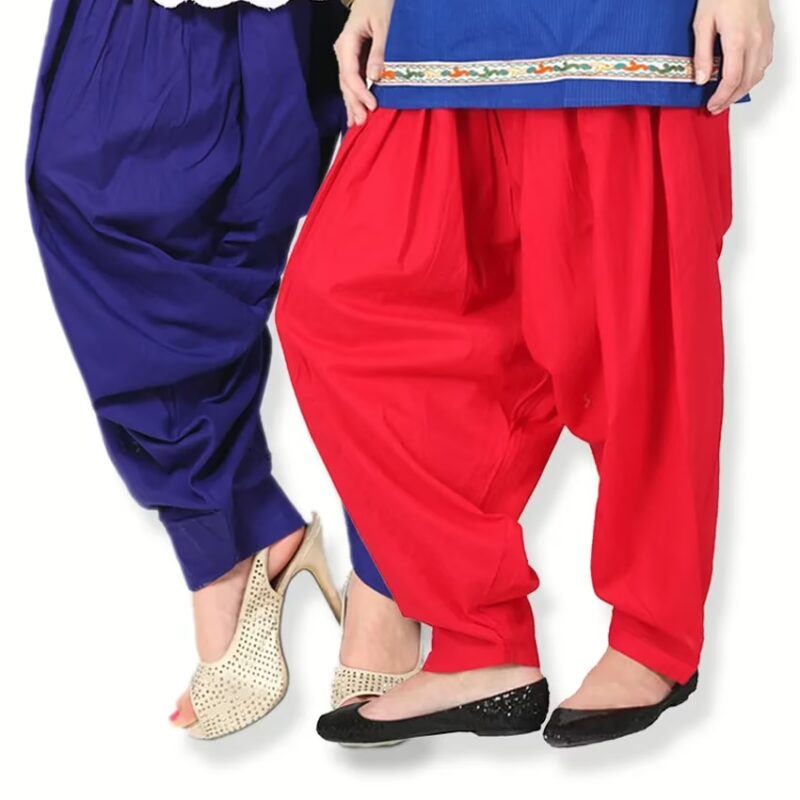 Blue & Red Cotton Patiala Salwar