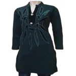 Bottle Green Velvet Applique Woolen Kurti