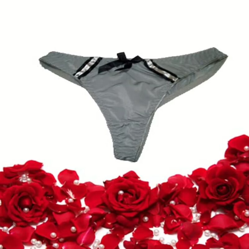 Bow Applique Slate Grey Elastic Thong