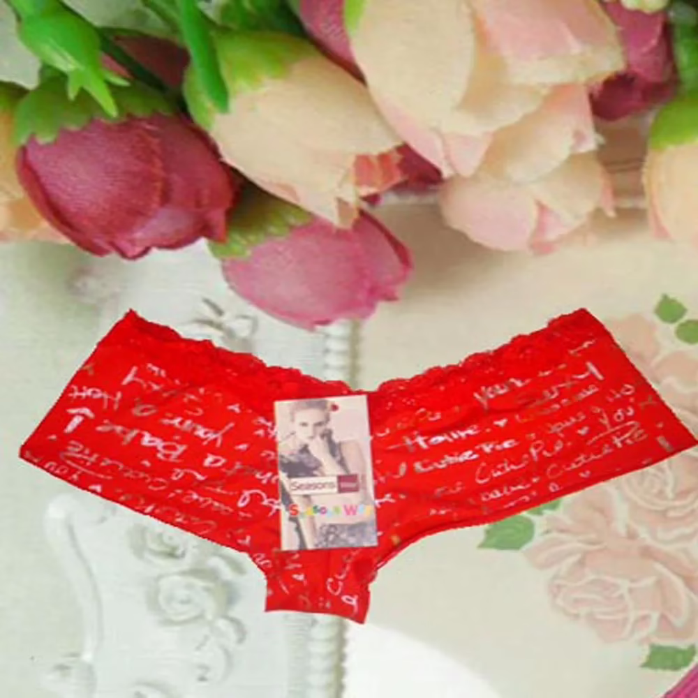Bright Red Cutie Pie Print Lace Waistband Boyshort