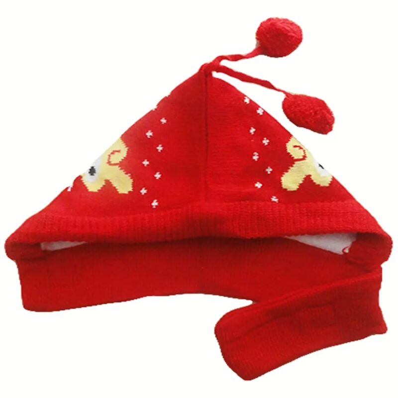 Charming Cartoon Printed Red Woolen Baby Cap