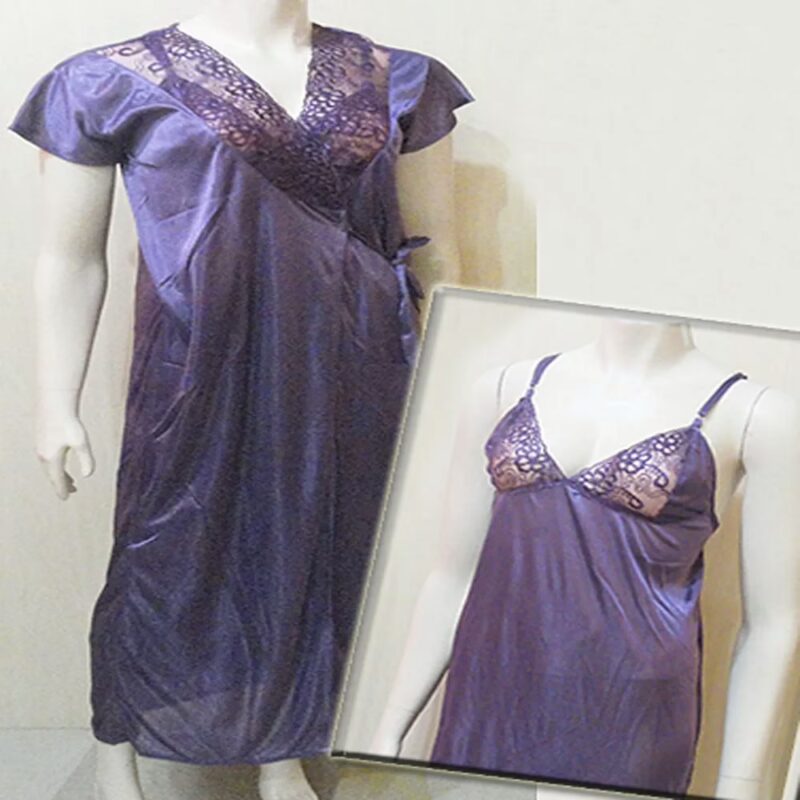 Cheeky Dark Purple 2 Piece Lacy Long Nighty Robe Set