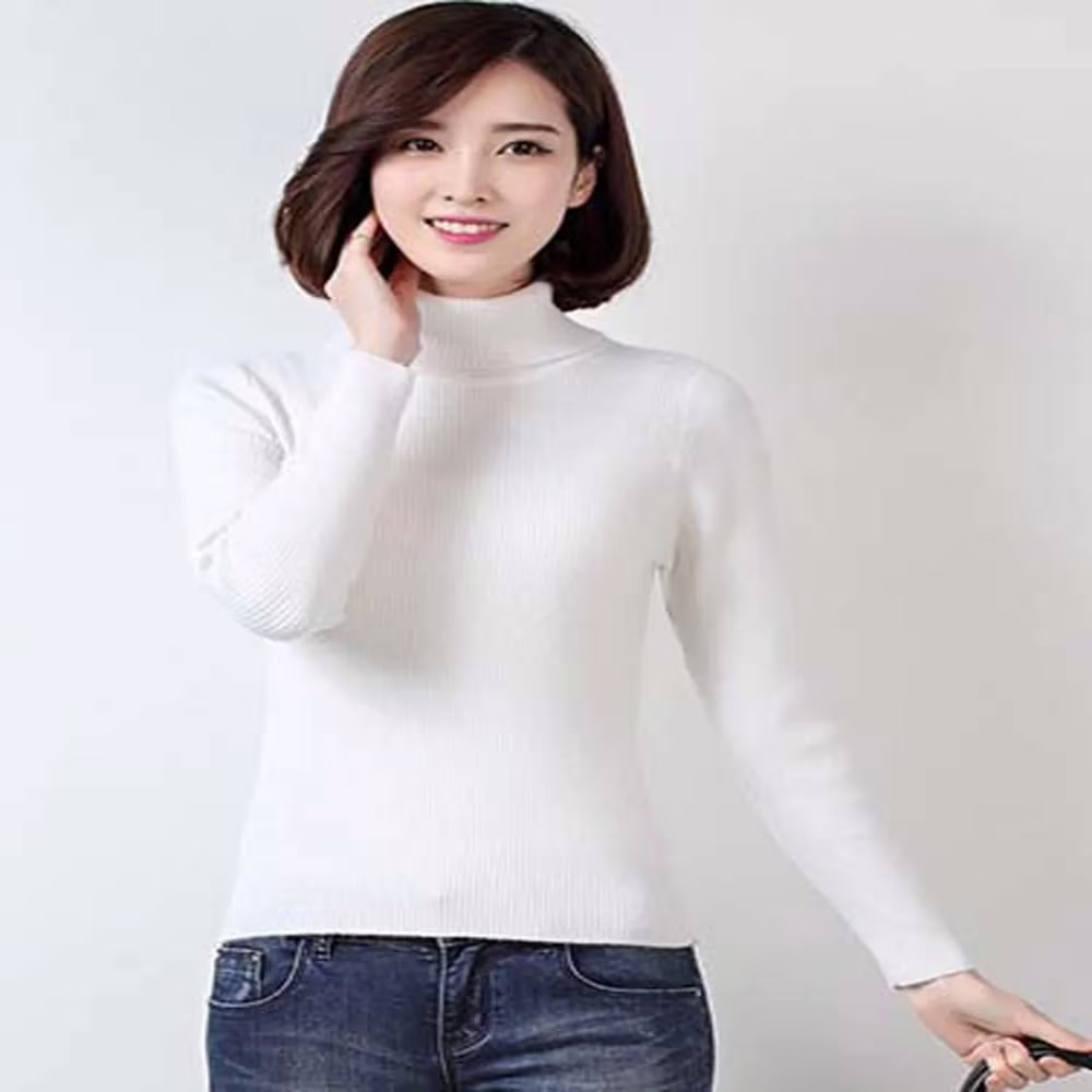 Classic White Autumn Winter High Necked Skiwi Sweater