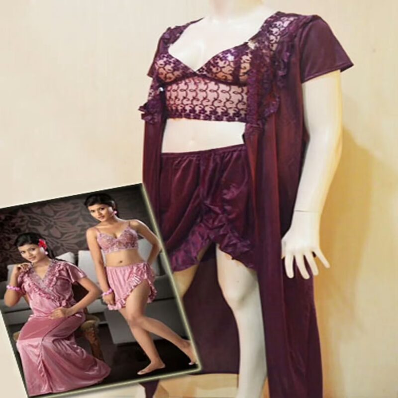 Coffee Color 3 Pcs Bridal Nighty